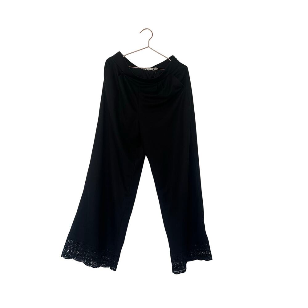 Cato pull on lined wide leg pant with lace detail on bottom